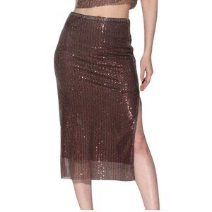 Walter Baker Crista Skirt City Sequin Mink Brown Size 4 Midi NWT MSRP $268
